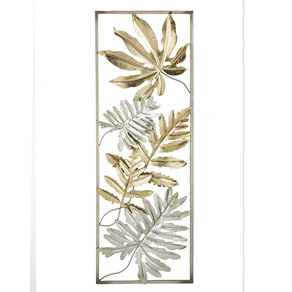 Quadro in metallo rettangolare con foglie tropicali oro/argento ⋆ Cose  Preziose